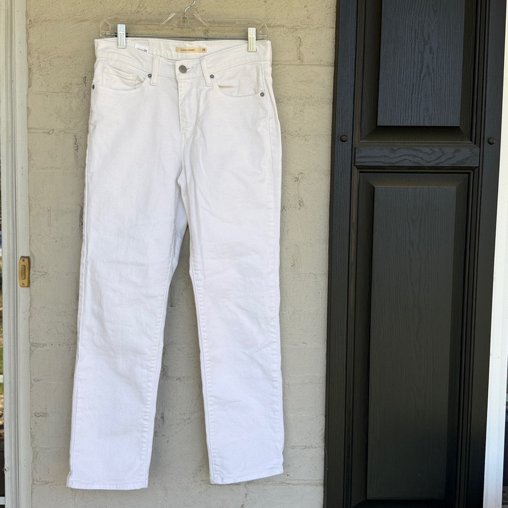 Levi’s White Classic Straight Fit Mid-Rise Jeans Waist 28 - Picture 3 of 15